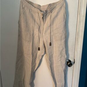 Jones New York Linen Cream Drawstring Pants